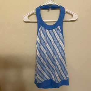 New York & Company Blue and White Striped Halter Top with Shelf Bra - Size M